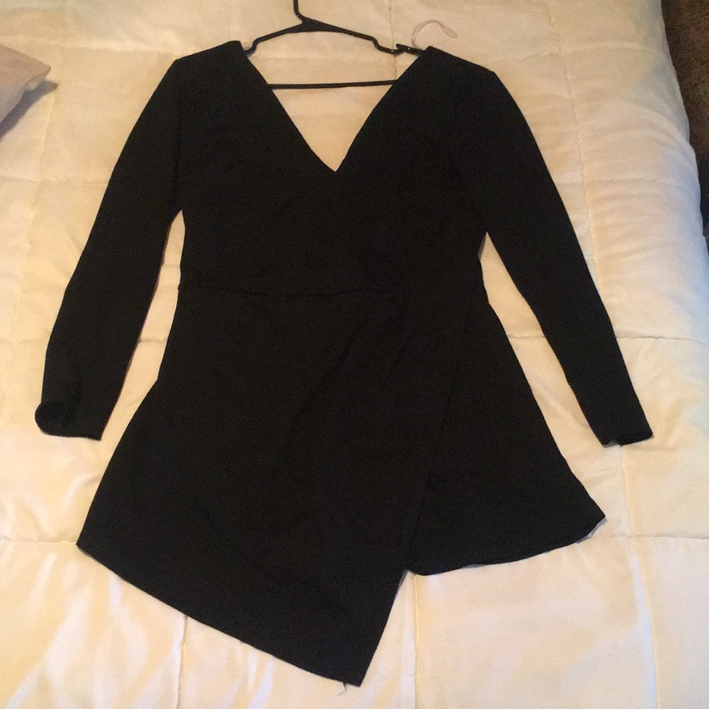 Fashion Nova Geri Asymmetrical Romper Black